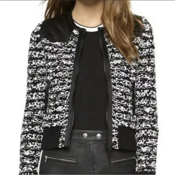 Rag & Bone Viola Black And White Ribbon Knit Sweater Jacket Zipper - Picture 4 of 15